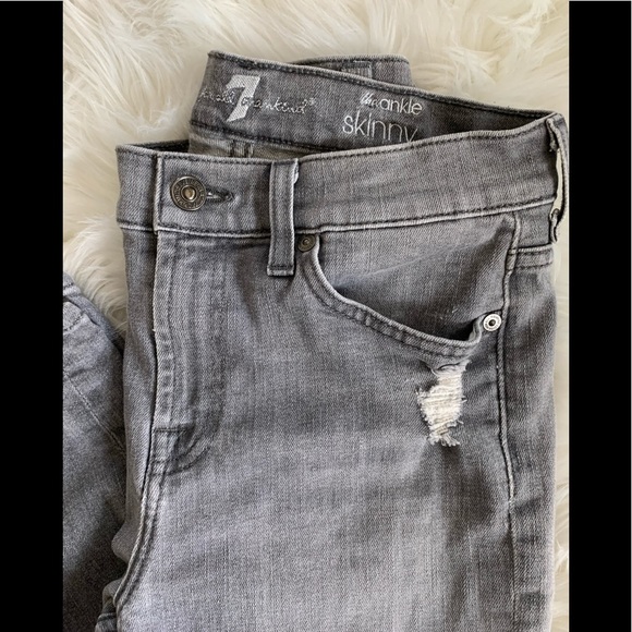 7 For All Mankind The Ankle Skinny Jeans Gray Distressed Size 28 - Picture 3 of 11